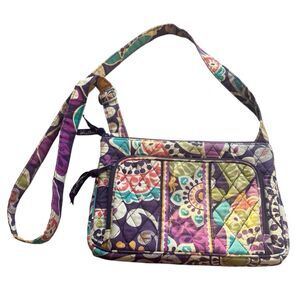 VERA BRADLEY Crossbody Bag Plum Crazy Purple Floral Quilted Cotton Hipster Boho